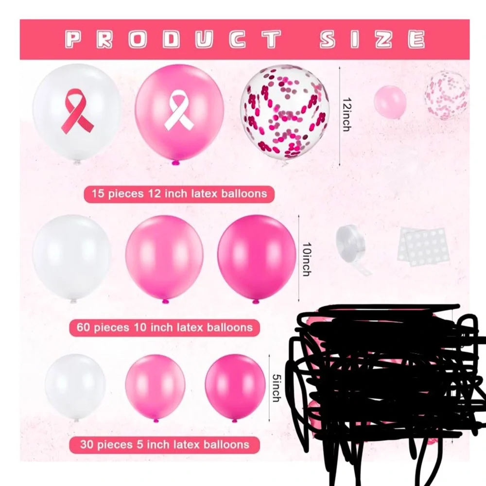 Breast Cancer Awareness Decorations Balloons Arch Garland Kit 130-pieces,Pink